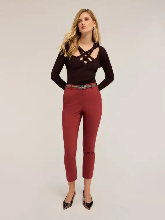 Pantaloni regular Donna, Bordeaux miniatura 3