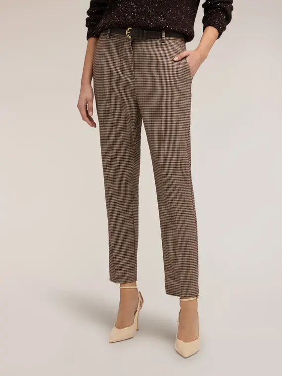 Pantaloni regular fantasia check Donna, Beige miniatura 3