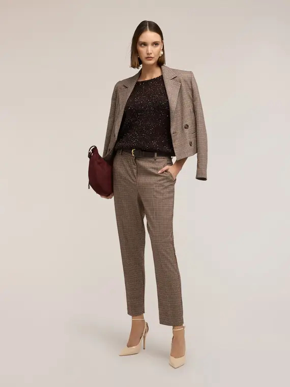 Pantaloni regular fantasia check Donna, Beige