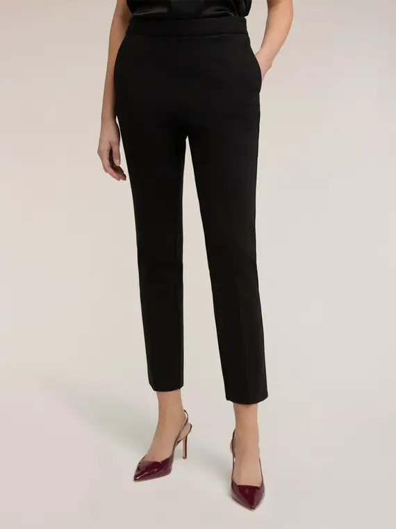 Pantaloni regular in punto milano Donna, Nero miniatura 3