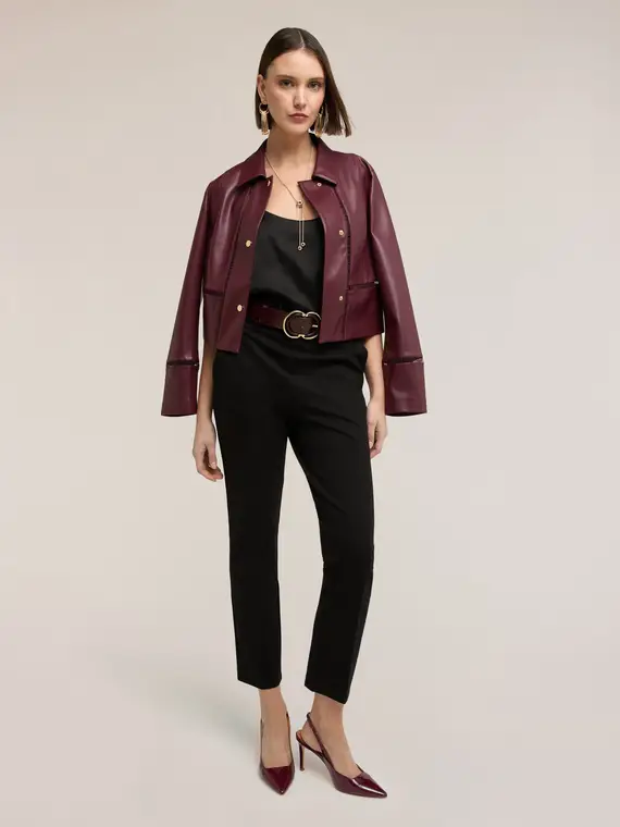 Pantaloni regular in punto milano Donna, Nero