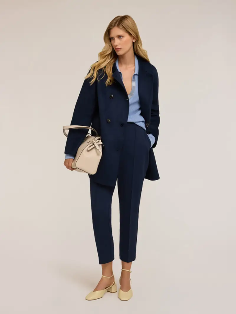 Pantaloni regular in tessuto crêpe Donna, Blu