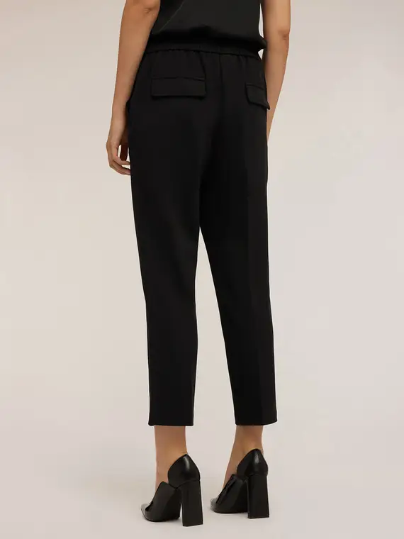 Pantaloni regular in tessuto crêpe Donna, Nero miniatura 2