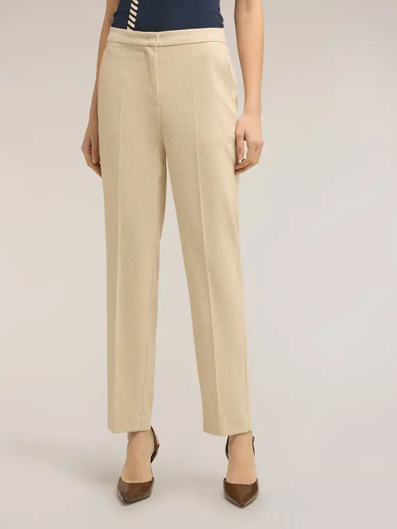 Pantaloni regular in tessuto tinto filo a righe Donna, Beige miniatura 3