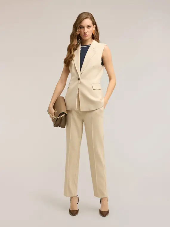 Pantaloni regular in tessuto tinto filo a righe Donna, Beige