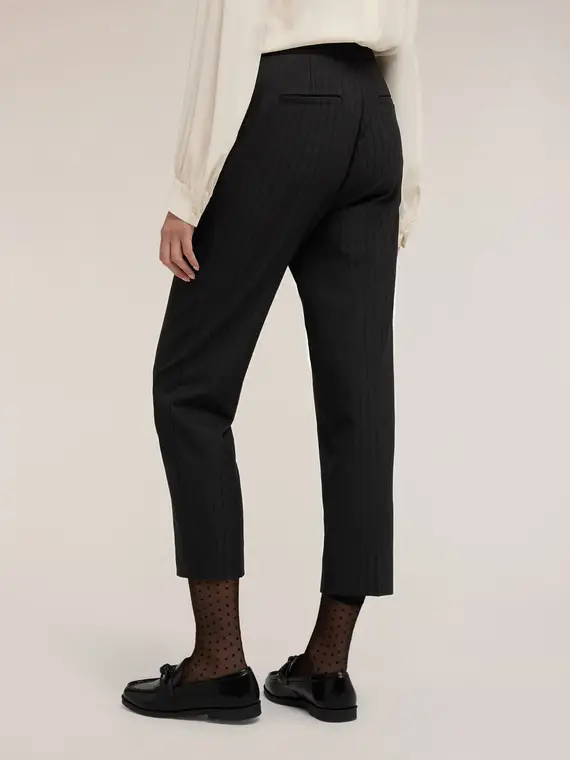 Pantaloni regular in tessuto tinto filo Donna, Nero miniatura 2