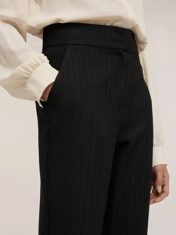 Pantaloni regular in tessuto tinto filo Donna, Nero miniatura 3