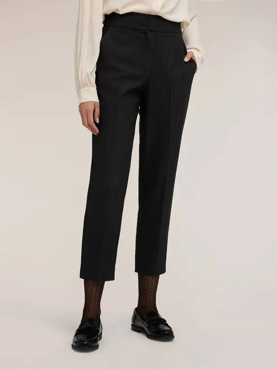Pantaloni regular in tessuto tinto filo Donna, Nero