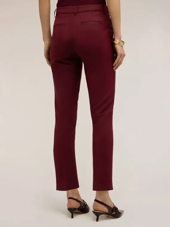 Pantaloni regular misto cotone viscosa Donna, Bordeaux miniatura 2