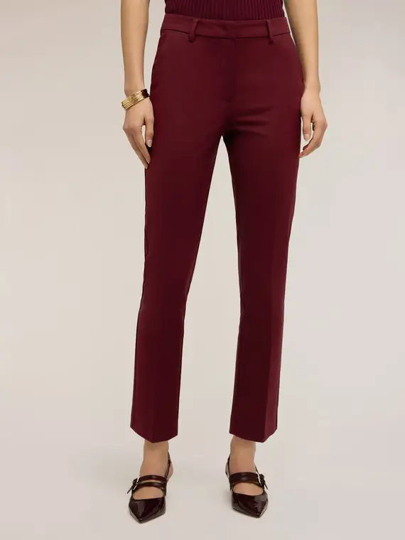 Pantaloni regular misto cotone viscosa Donna, Bordeaux miniatura 3