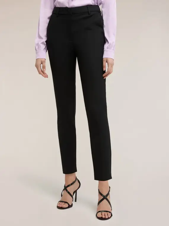Pantaloni regular misto cotone viscosa Donna, Nero miniatura 3