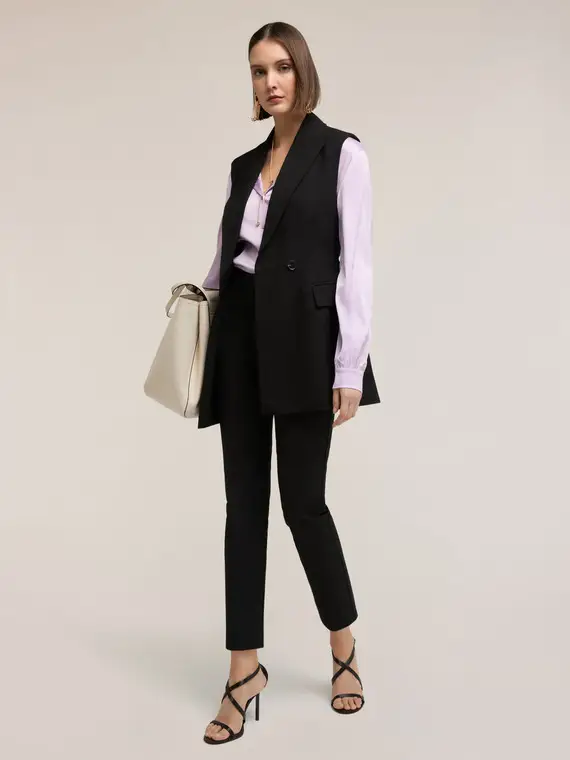 Pantaloni regular misto cotone viscosa Donna, Nero