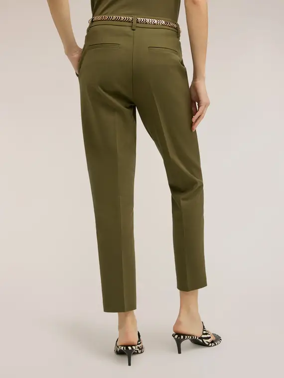 Pantaloni regular misto cotone viscosa Donna, Verde militare miniatura 2