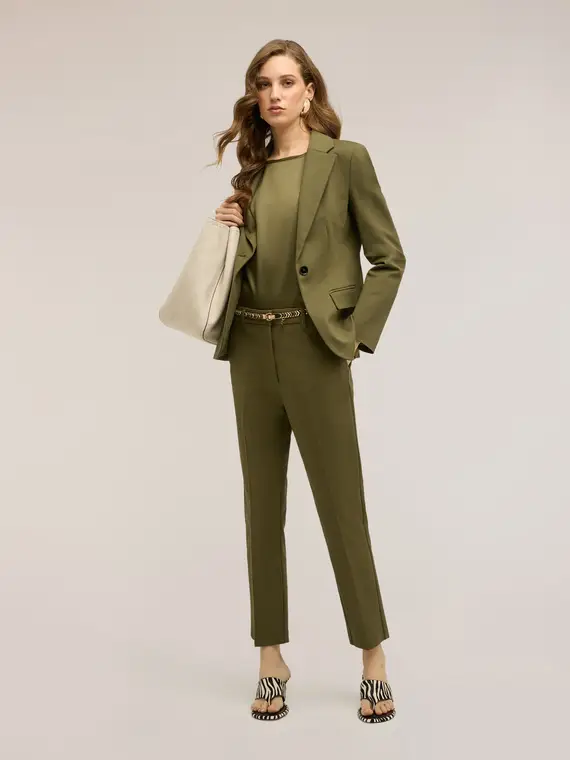 Pantaloni regular misto cotone viscosa Donna, Verde militare miniatura 3