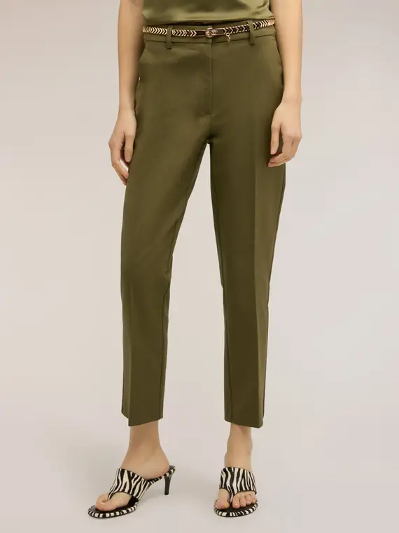 Pantaloni regular misto cotone viscosa Donna, Verde militare