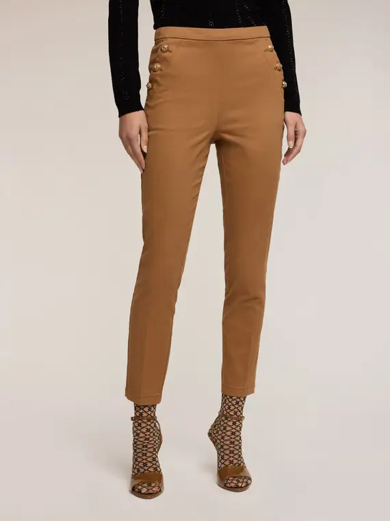 Pantaloni skinny in cotone tecnico Donna, Marrone miniatura 3