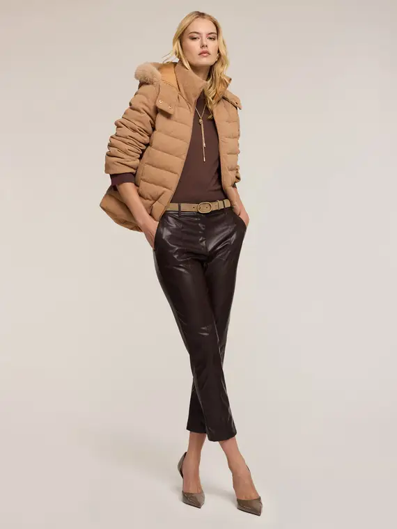 Pantaloni slim fit in tessuto spalmato Donna, Marrone