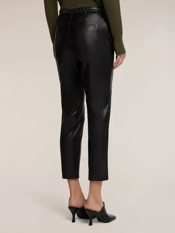 Pantaloni slim fit in tessuto spalmato Donna, Nero miniatura 2