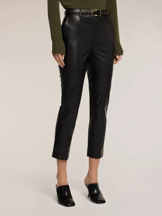 Pantaloni slim fit in tessuto spalmato Donna, Nero miniatura 3