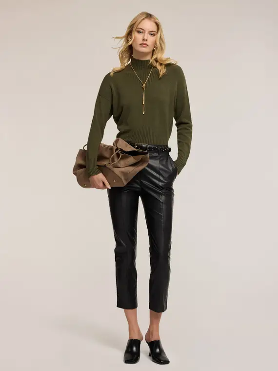 Pantaloni slim fit in tessuto spalmato Donna, Nero