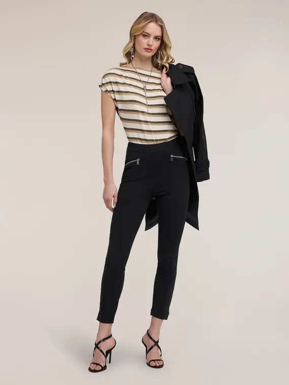 Pantaloni slim in punto milano Donna, Nero