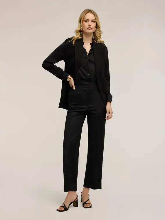 Pantaloni wide in tessuto tecnico misto cotone Donna, Nero