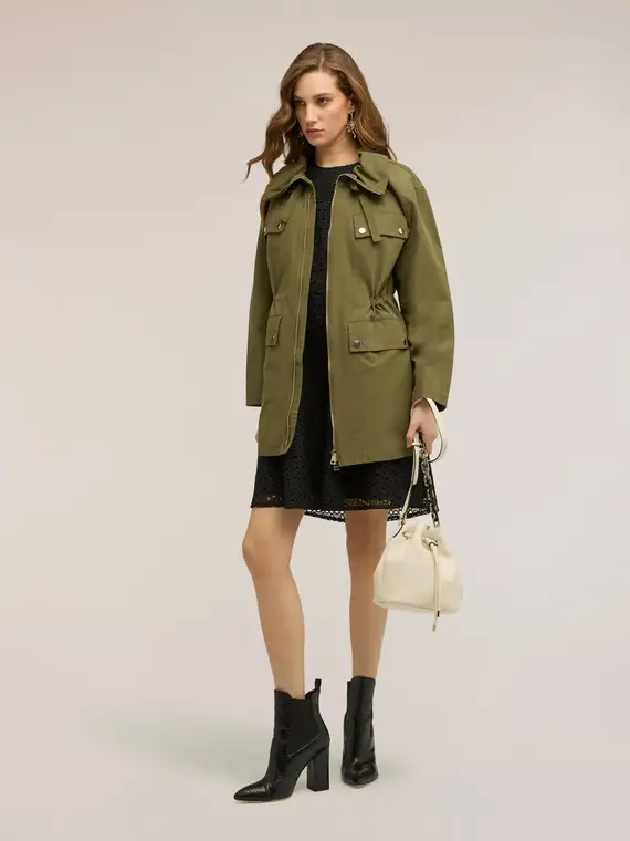 Parka con coulisse misto cotone Donna, Verde militare
