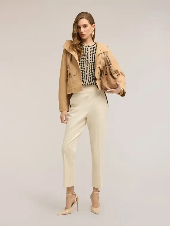 Parka corto misto cotone con cappuccio Donna, Beige