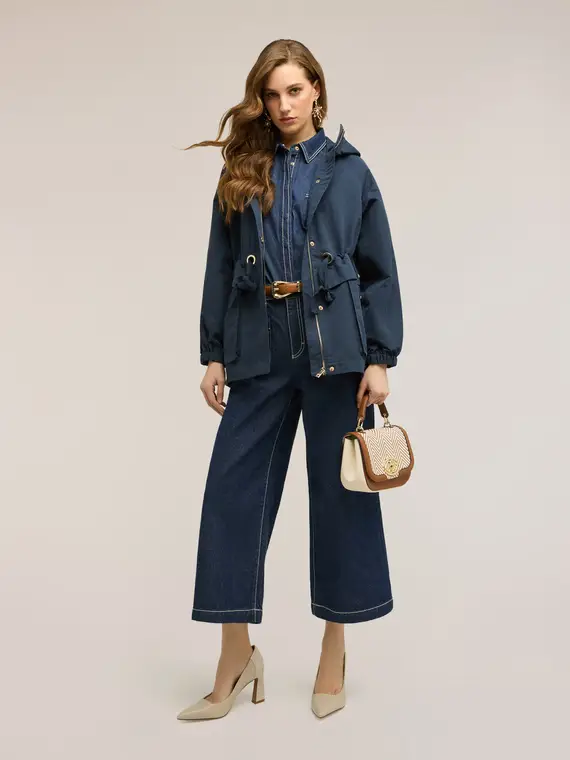 Parka misto cotone con cappuccio Donna, Blu miniatura 3