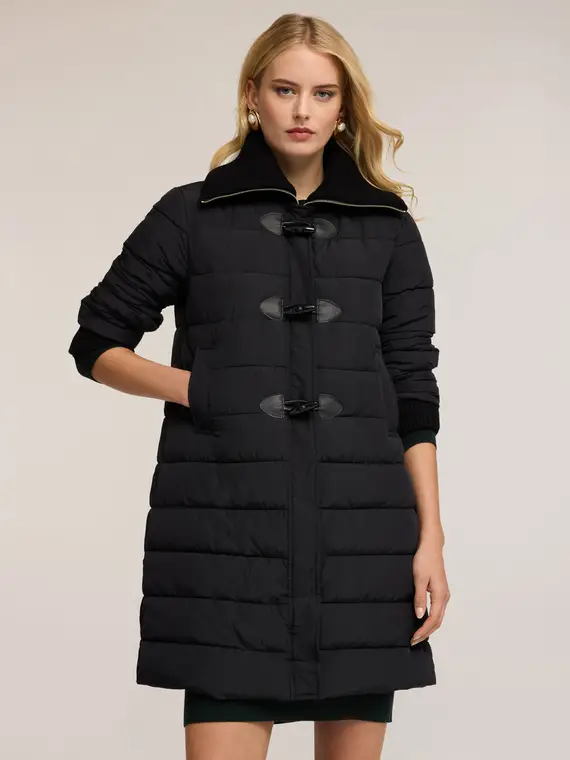 Piumino con collo in maglia Donna, Nero miniatura 3