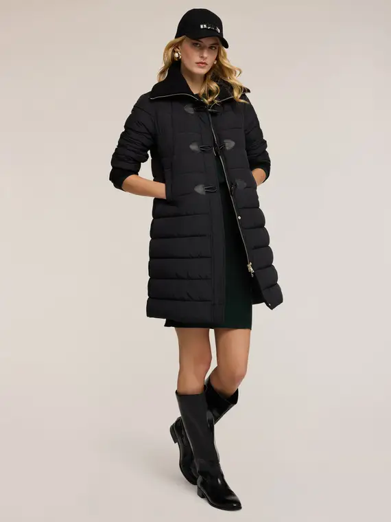 Piumino con collo in maglia Donna, Nero