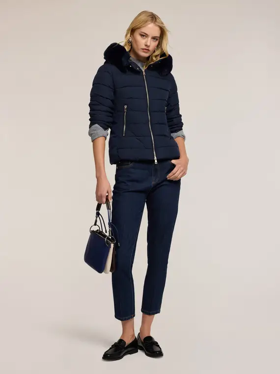 Piumino corto con cappuccio Donna, Blu