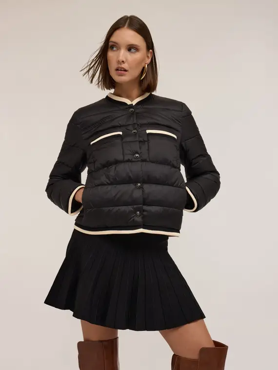 Piumino imbottito con bordi a contrasto Donna, Nero miniatura 3