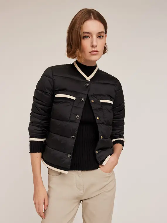 Piumino imbottito con bordi a contrasto Donna, Nero