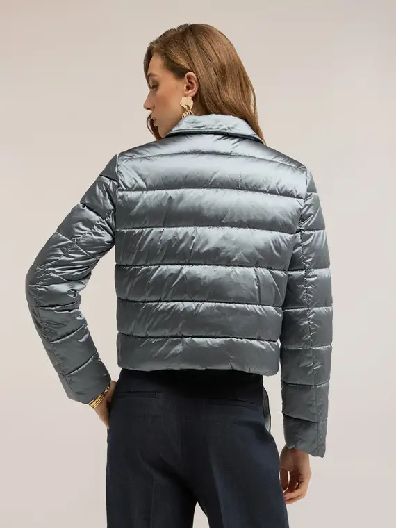 Piumino lightweight corto con bottoni gioiello Donna, Grigio miniatura 2
