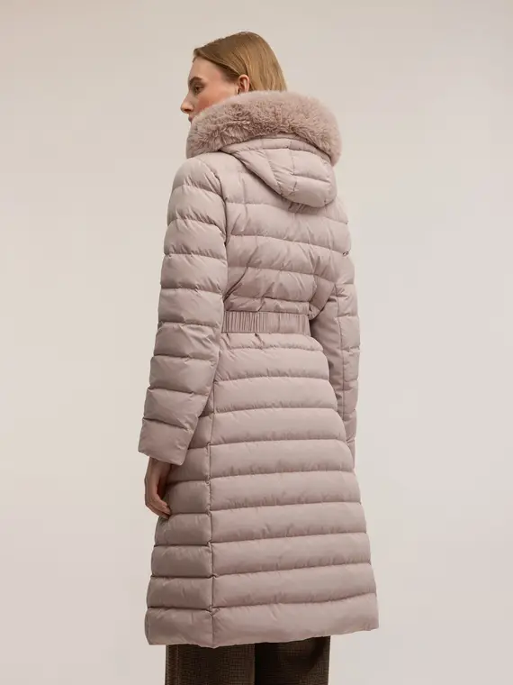 Piumino lungo con cappuccio Donna, Beige miniatura 2