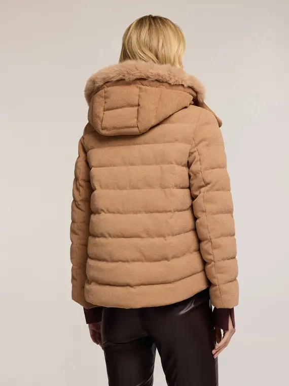 Piumino pesante glitterato con cappuccio Donna, Beige miniatura 2