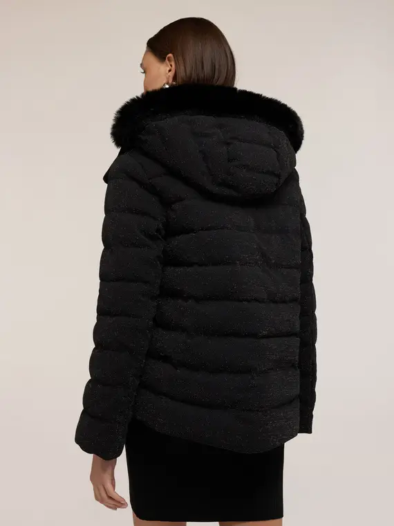 Piumino pesante glitterato con cappuccio Donna, Nero miniatura 2