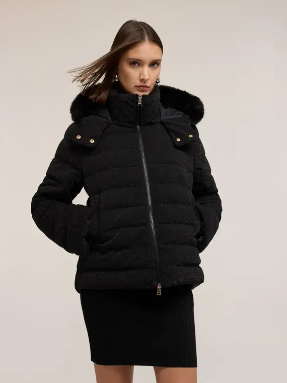Piumino pesante glitterato con cappuccio Donna, Nero