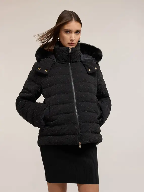 Piumino pesante glitterato con cappuccio Donna, Nero