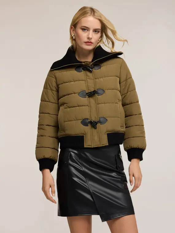 Piumino trapuntato con alamari Donna, Verde militare