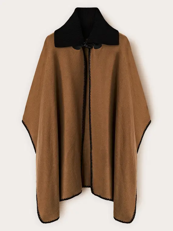 Poncho in panno con collo alto Donna, Marrone miniatura 2