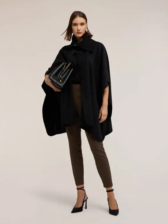 Poncho in panno con collo alto Donna, Nero miniatura 2