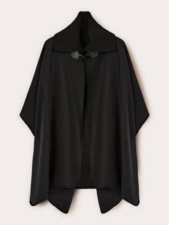 Poncho in panno con collo alto Donna, Nero miniatura 3