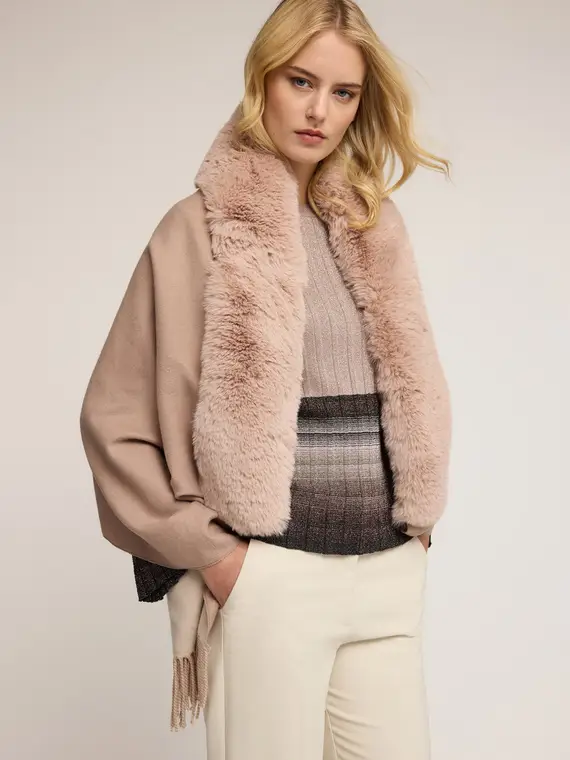 Poncho in panno con frange Donna, Beige