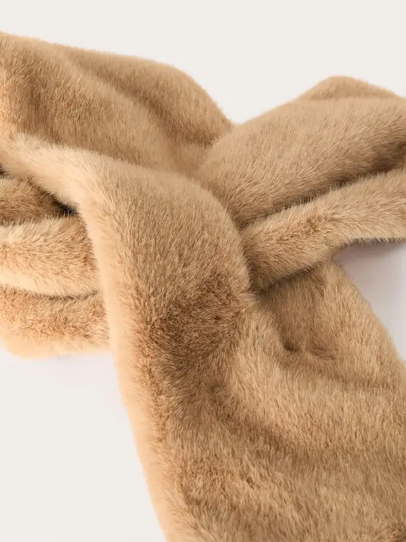Sciarpa effetto peluche morbida Donna, Beige miniatura 3