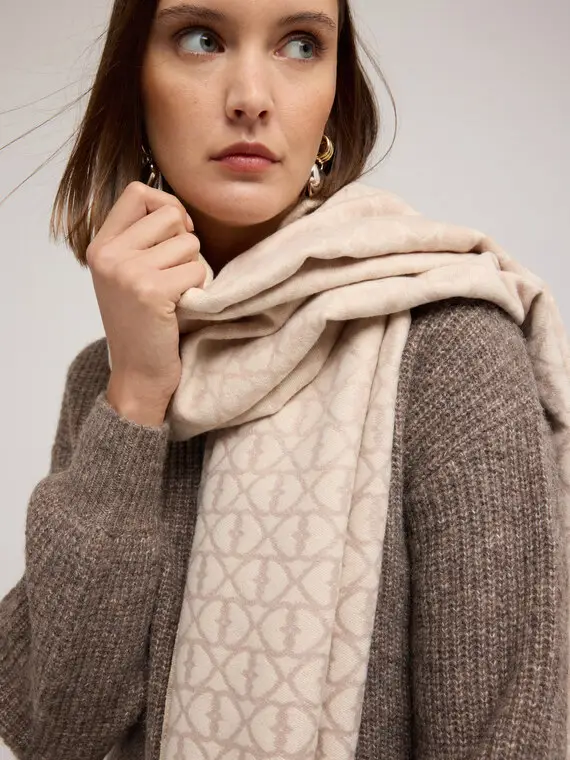 Sciarpa jacquard lunga con frange Donna, Beige