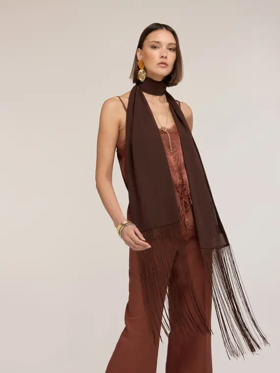 Sciarpa lunga con frange Donna, Marrone