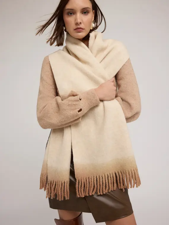 Sciarpa lunga sfumata con frange Donna, Beige