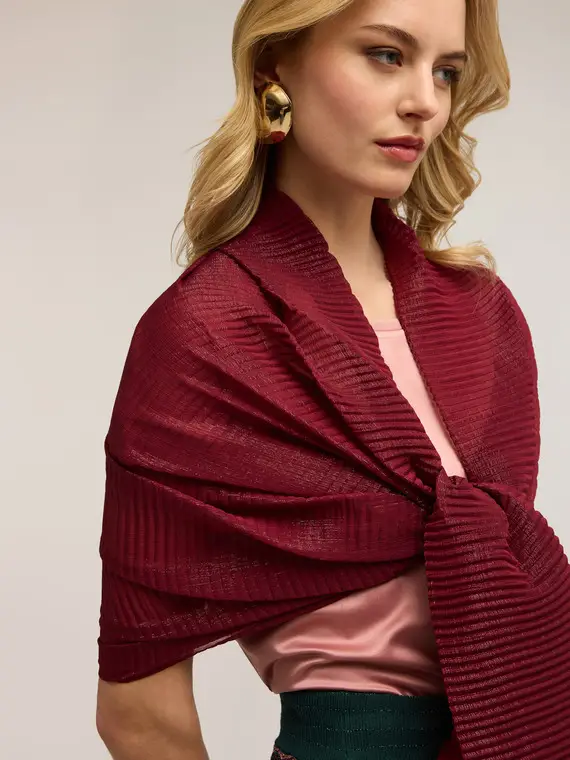 Sciarpa plissé lurex Donna, Bordeaux